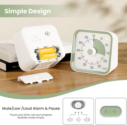 Visual Timer for Kids, Countdown Timer with Pause Function, White | Timer for Kitchen Cooking, Classroom, Study, Toddler, ADHD, Cute Timer Clock, Alarm 3 Volume Levels, Light Indicator