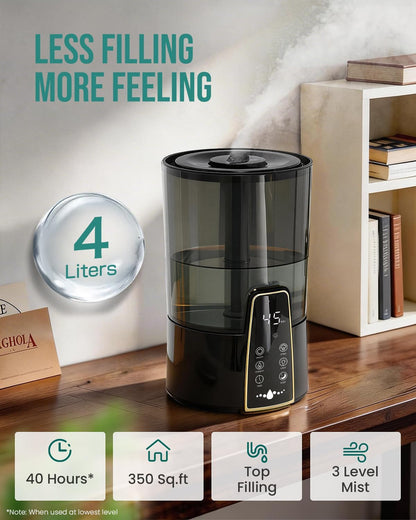 YOKEKON Humidifiers for Bedroom, 4L Remote Control for Large Room,Black