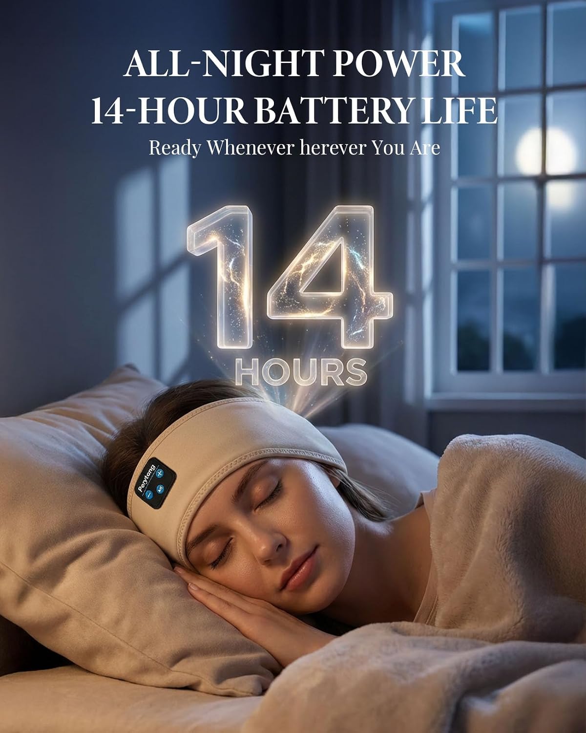 Perytong Sleep Headphones Bluetooth 5.4 Headband, Wireless Sleep Headphones with Ultra-Thin HD Stereo Speakers for Side Sleepers, Soft & Sweat Resistant Sport Headband for Yoga Travel Workout