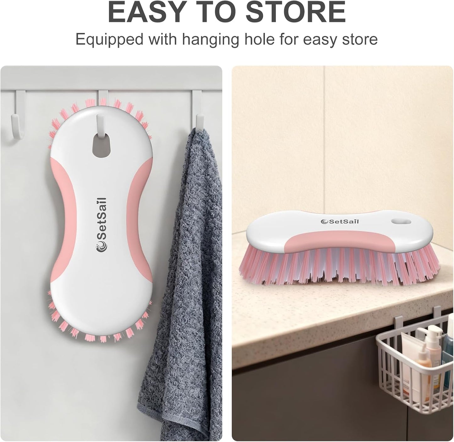 SetSail Scrub Brush, Heavy-Duty Scrub Brushes for Cleaning with Stiff Bristles Cleaning Brush for Shower, Bathroom, Carpet, Kitchen and Bathtub Scrubber - 2 Pack | Durable Bristles Ergonomic Non-Slip Tpr Grip. U-Style Hanging Loop for Storage. Use for
