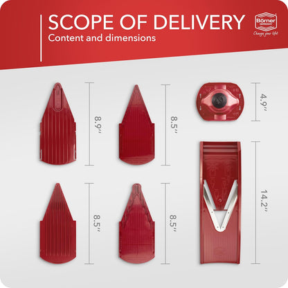 Börner Mandoline Slicer V1 (Basis Set) • V-Slicer with 2 Inserts & Fruit Holder • Adjustable Kitchen Slicer for Vegetables & Fruits • Vegetable Cutter • 3 Thickness Settings • Color: Red