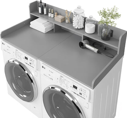 Washer Dryer Countertop with Shelf, 2-Tier Laundry Countertop Over Washer and Dryer, 54" x 27.55" Wooden Table for Folding Clothes for Laundry Room Organization and Storage (Oak)