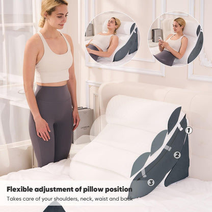 OAISZ 4PCS Wedge Pillow Set for After Surgery, Adjustable Bed Wedges, Gery | Back and Leg Support, Acid Reflux Relief, Post Surgery Recovery, Leg Elevation, Memory Foam, Bed Wedge Pillow for Sleeping