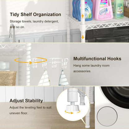 U8 Medium Laundry Room Storage Organizer, Over the Washer and Dryer Storage Shelves for Laundry Organization, 32.3”W x 17.3”D x 76.2”H, Suit Washing Machine Width within 29.9”, Hold 304 lb, Black