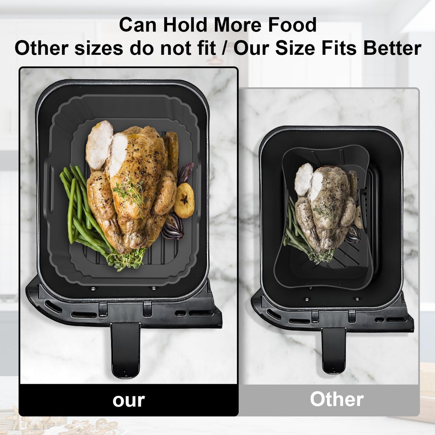 Silicone Air Fryer Liners 2 Pack, Reusable Liners Compatible for Ninja Foodi DZ201, DZ401, DZ550, COSORI, Chefman, Instant Air Fryer, and 6-in-1 8-10QT Air Fryer Baskets