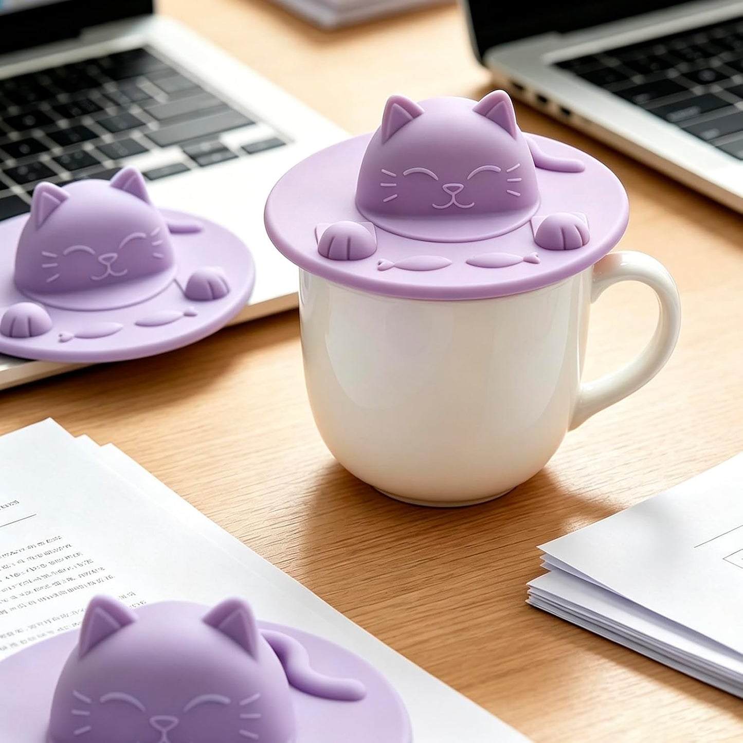 Enenes 4 Pack Silicone Tea Bag Holder and Squeezer, 4 Inch Cat-Shaped Cup Lid Cover for Tea Bags, Reusable Dishwasher Safe Mug Cover for Tea Cups and Coffee Mugs