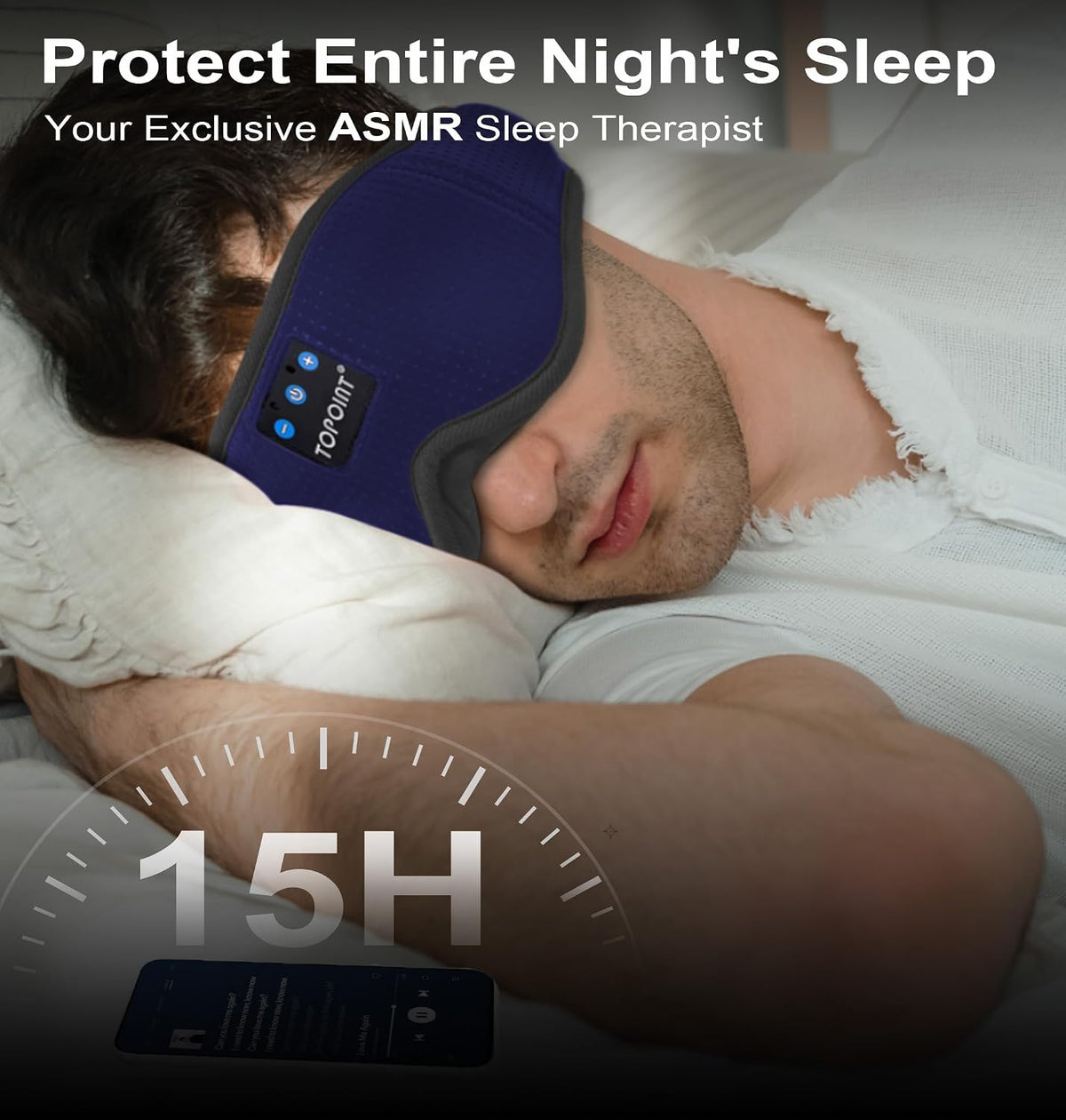 Sleep Mask with Headphones Bluetooth 5.4, TOPOINT 3D Eye Mask Blackout with Soft Bamboo Cotton for Side Sleepers Women Men, Sleep Headphones Earphones HD Speaker Microphone for Travel Meditation Gift