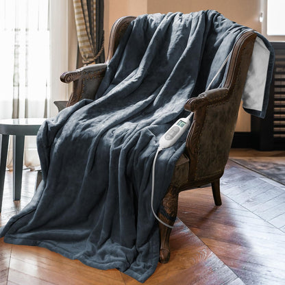 Mlivrom Heated Throw Blanket with 1-9 hrs Timer Auto-Off & 8 Heating Levels，Flannel Electric Blanket Throw ETL Certification，Machine Washable Full Body Warming Blankets