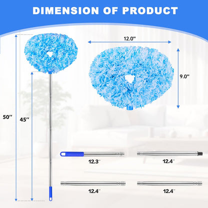 Ceiling Fan Cleaner Duster Reusable Microfiber Ceiling Fan Blade Cleaner Removable Duster with Extension Pole Adjusts 13 to 49.7 Inch for Cleaning Walls Bookshelves Furniture Door Window Top (Blue)