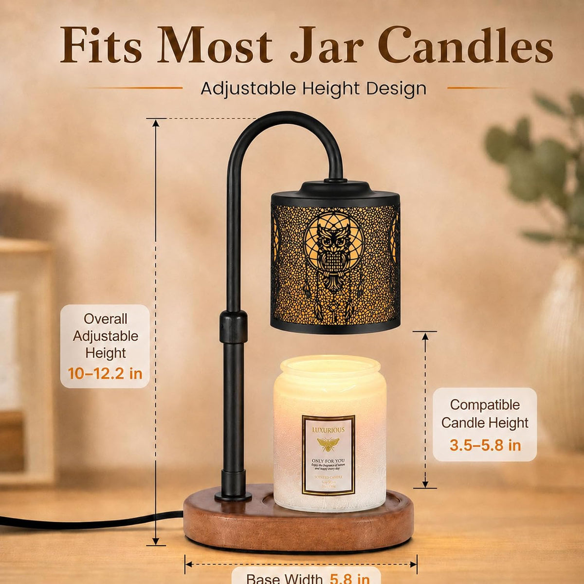 Dimmable Candle Warmer Lamp with Timer Adjustable Height for Scented Jar Candles Electric Candle Wax Melt Warmer for Home Decor Christmas Birthday Gifts for Women Mom(Hummingbird)