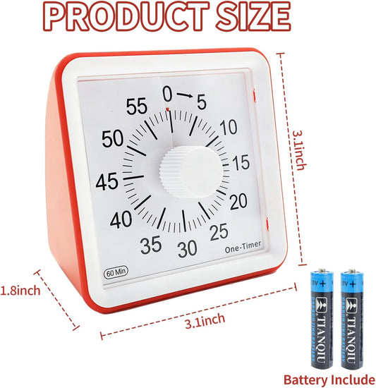 60 Minutes Countdown Visual Timer,Manage Time Well for Kids and Adults,Silent Travel Time Design for Education,Classroom,Home,Office (Red)