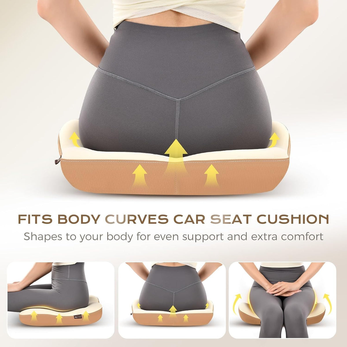 Coverado Lumbar Support Pillow and Seat Cushions for Office Chairs, Memory Foam Orthopedic Coccyx Cushion for Tailbone Pain Cushion Pillow & Back Pain Pressure Relief Seat Cushion Coffee&Beige
