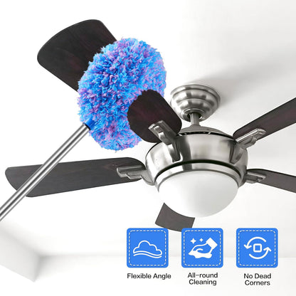 Ceiling Fan Cleaner Duster Reusable Microfiber Ceiling Fan Blade Cleaner Removable Duster with Extension Pole Adjusts 13 to 49.7 Inch for Cleaning Walls Bookshelves Furniture Door Window Top (Blue)