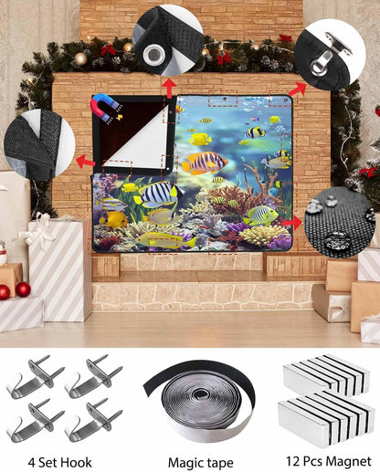 Coastal Magnetic Fireplace Cover, Fireplace Draft Blocker, Fish Nautical Summer Beach Ocean Fireplaces Blanket for Heat Loss/Cold Air, Fireplaces Draft Stopper Cover for Inside 45"x34"