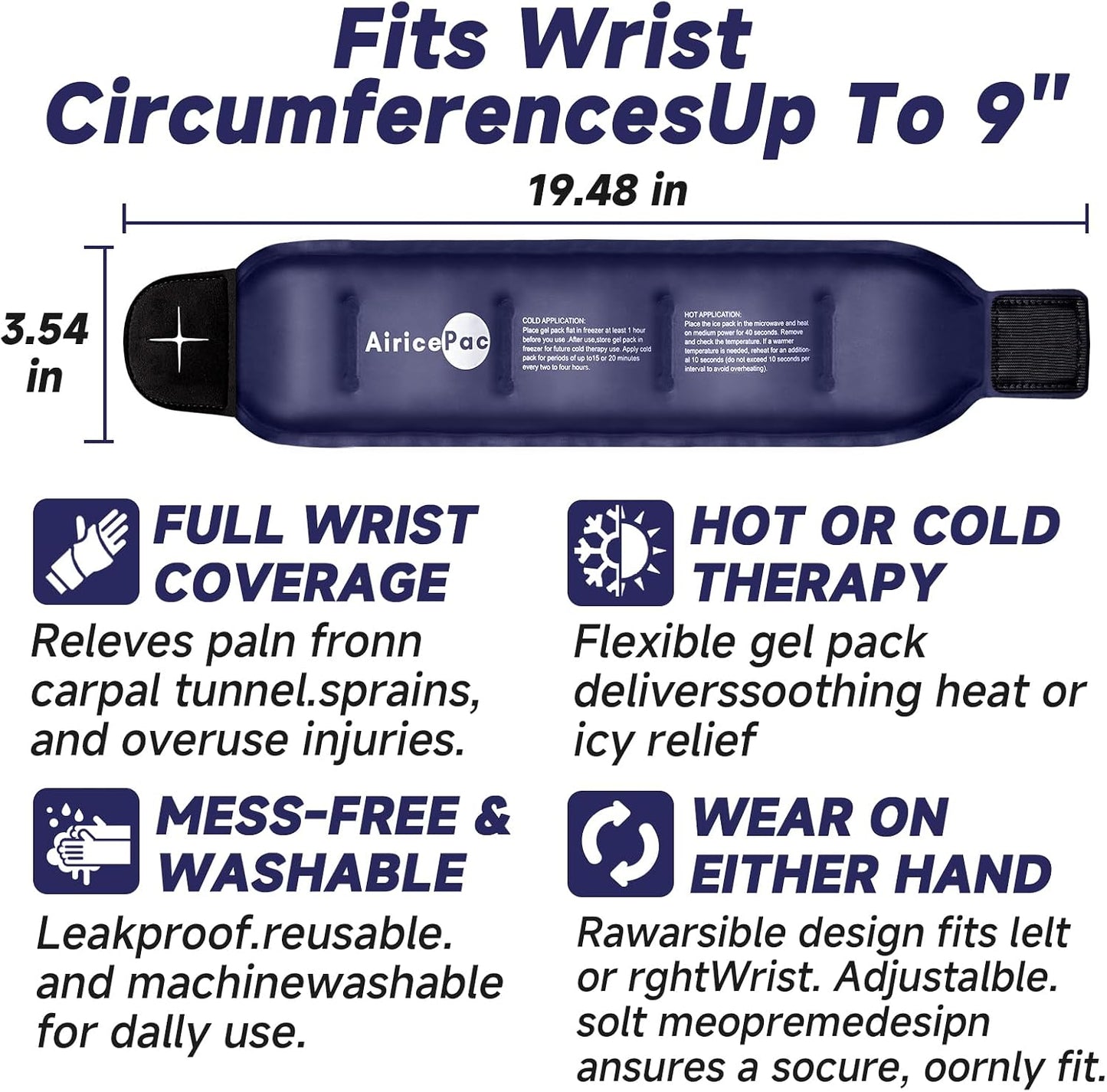 Wrist Ice Pack Wrap for Carpal Tunnel Relief, Gel Ice Packs for Injuries Reusable for Wrist Hand Pain, Hot Cold Compress Brace for Achilles Tendonitis, Tenosynovitis