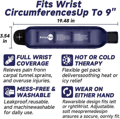 Wrist Ice Pack Wrap for Carpal Tunnel Relief, Gel Ice Packs for Injuries Reusable for Wrist Hand Pain, Hot Cold Compress Brace for Achilles Tendonitis, Tenosynovitis