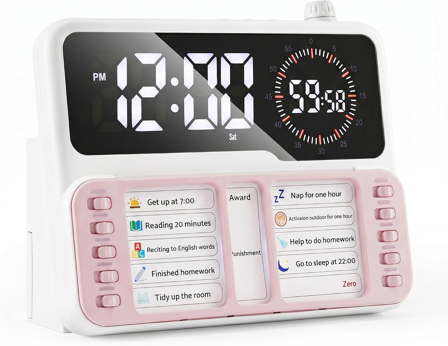 Visual Timer for Kids/Adults, ADHD Tools for Kids with Visual Schedule, 6-in-1 Time Timer with Alarm/Countdown/Digital Clock/Chore Chart, Smart Autism/ADHD Task Timer for Home Classroom - Pink