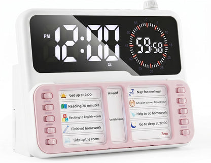 Visual Timer for Kids/Adults, ADHD Tools for Kids with Visual Schedule, 6-in-1 Time Timer with Alarm/Countdown/Digital Clock/Chore Chart, Smart Autism/ADHD Task Timer for Home Classroom - Pink