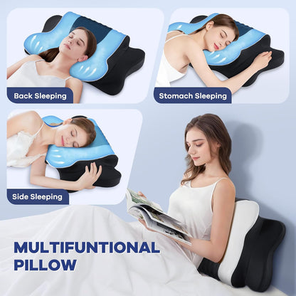 DONAMA Contour Cervical Neck Pillow for Neck Pain Relief | Queen,Ergonomic Dual-Height,Odorless Memory Foam,Side/Back/Stomach Sleepers,Cooling Hypoallergenic Cover,OEKO-TEX Certified