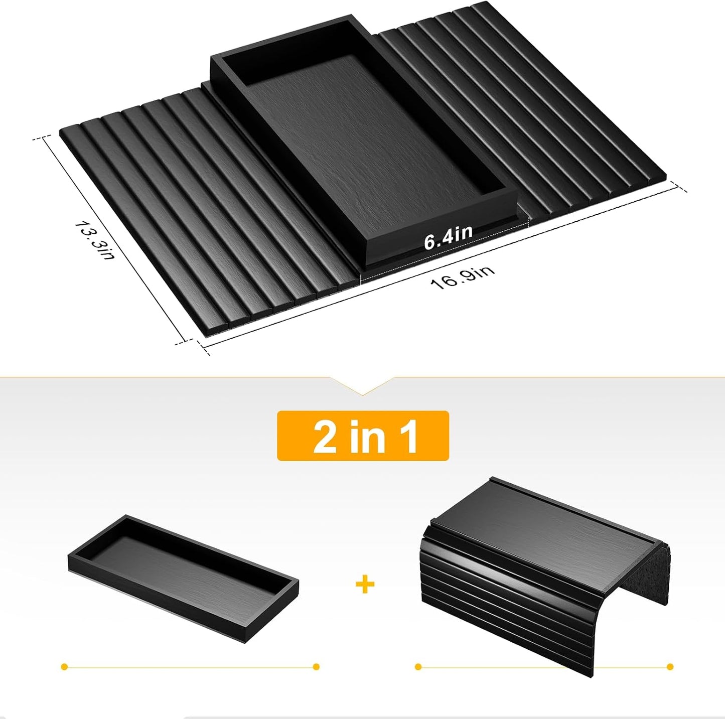 Bestjing Bamboo Sofa Armrest Tray - Couch Arm Tray with Detachable Couch Cup Holder - 2 in 1 Anti-Slip Foldable Sofa Armchair Caddy Table for Drinks Cellphone TV Remote Snacks