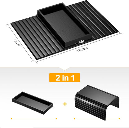 Bestjing Bamboo Sofa Armrest Tray - Couch Arm Tray with Detachable Couch Cup Holder - 2 in 1 Anti-Slip Foldable Sofa Armchair Caddy Table for Drinks Cellphone TV Remote Snacks