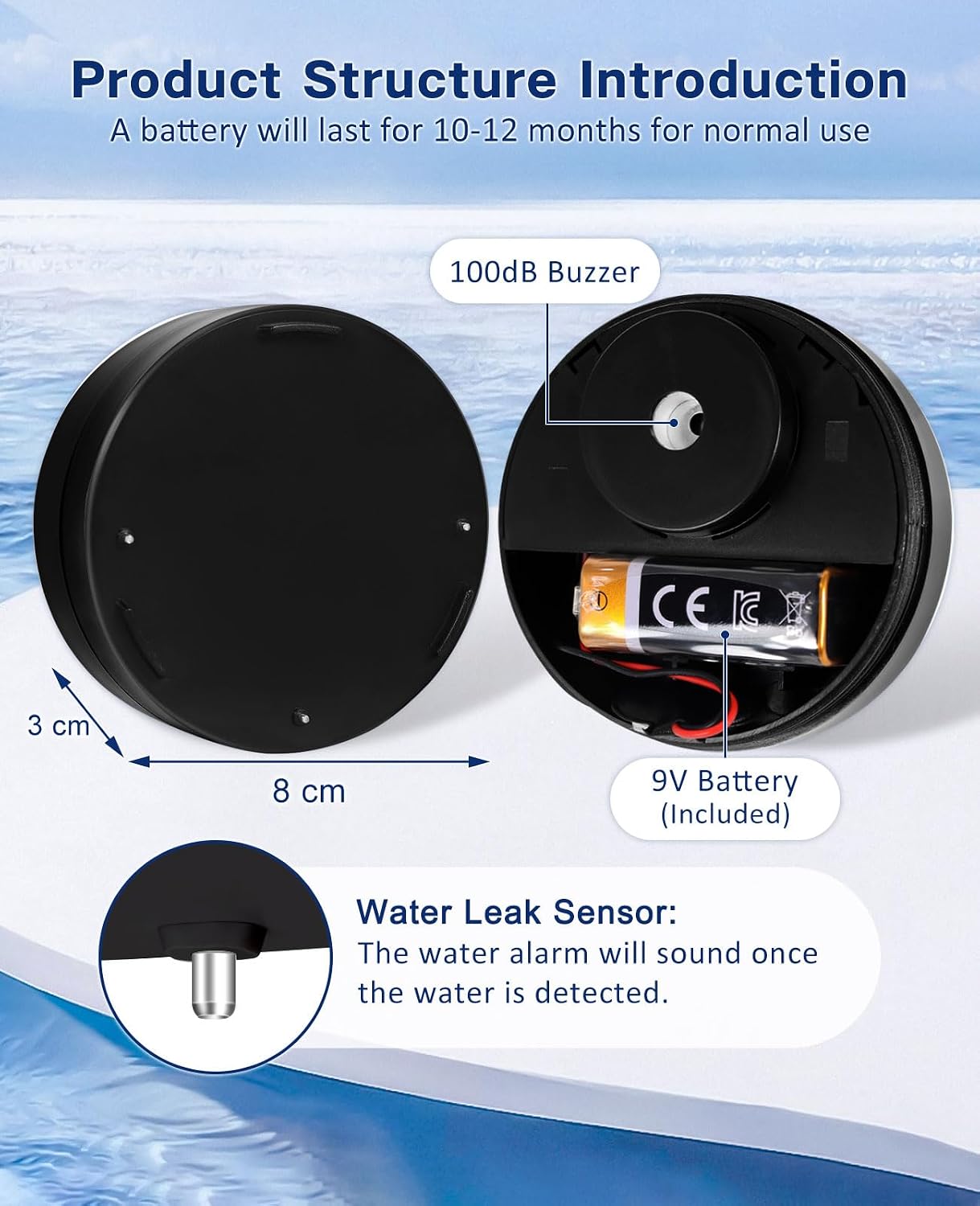 Geevon 10 Pack Water Leak Detectors,100dB Sensor Alarms for Home | Flood Leak Detectors for Basement,Bathroom,Laundry Room,Sink,Garage,Wine Cellar,RV and Window,Water Alarms with Batteries