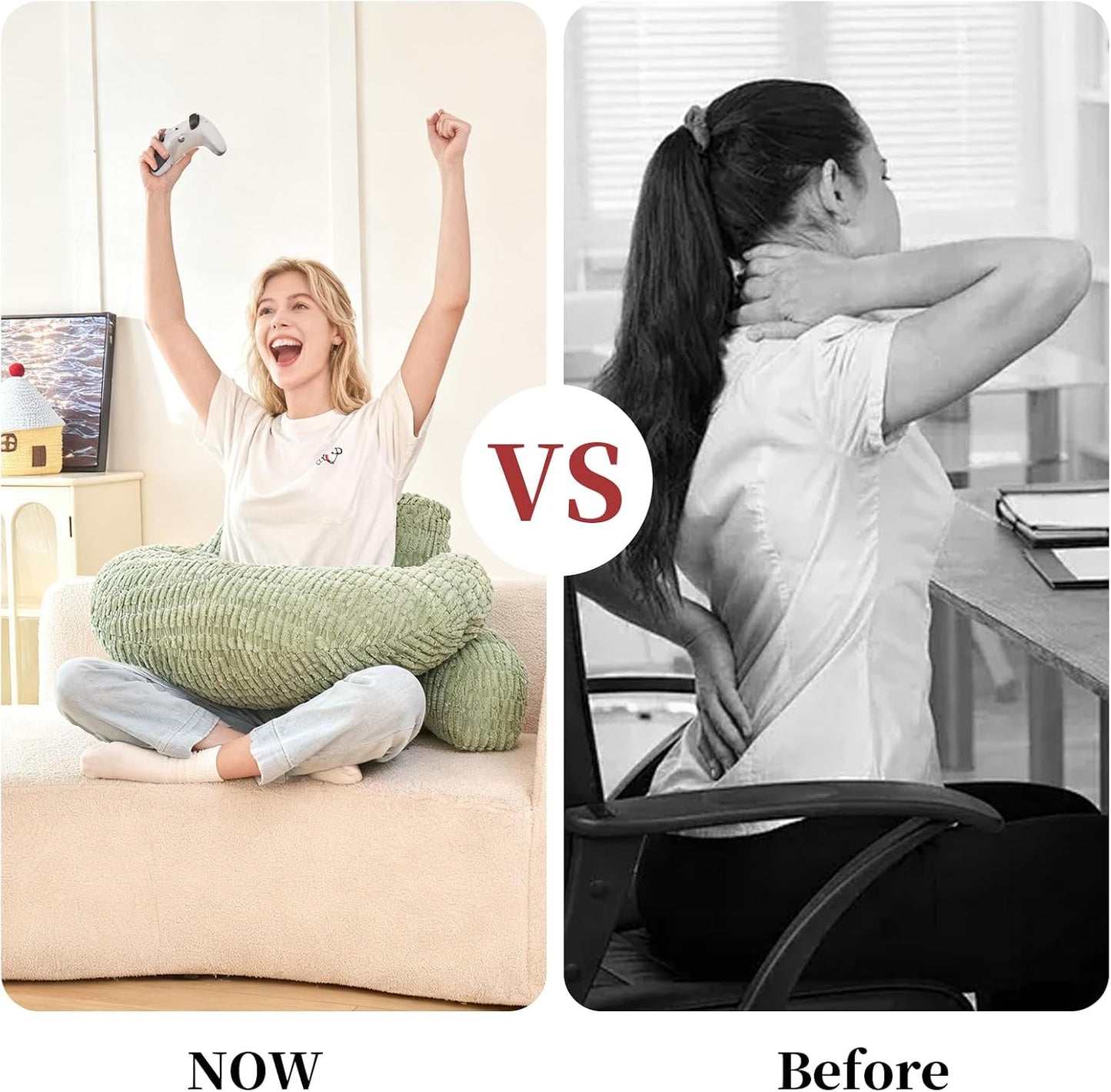Reading Pillow with Arms for Sitting in Bed,Backrest,White Flannel,M | 17" Backrest Supports Back for College Students,Elbows & Forearms for Dorm Reading,Gaming,Watching TV