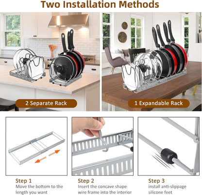 ROOHUA Pot and Pan Lid Organizer Rack for Under Cabinet, 12"-23" Expandable | 10 Adjustable Dividers, Holds Pan Lids, Cookware & Bakeware, Creates Tidy Cabinet Storage, Durable Metal, Bronze
