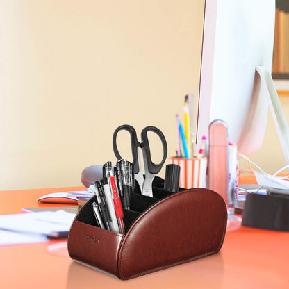 SITHON Remote Control Holder with 5 Compartments | PU Leather Remote Caddy Desktop Organizer Store TV, DVD, Blu-Ray, Media Player, Heater Controllers, Stripe Black