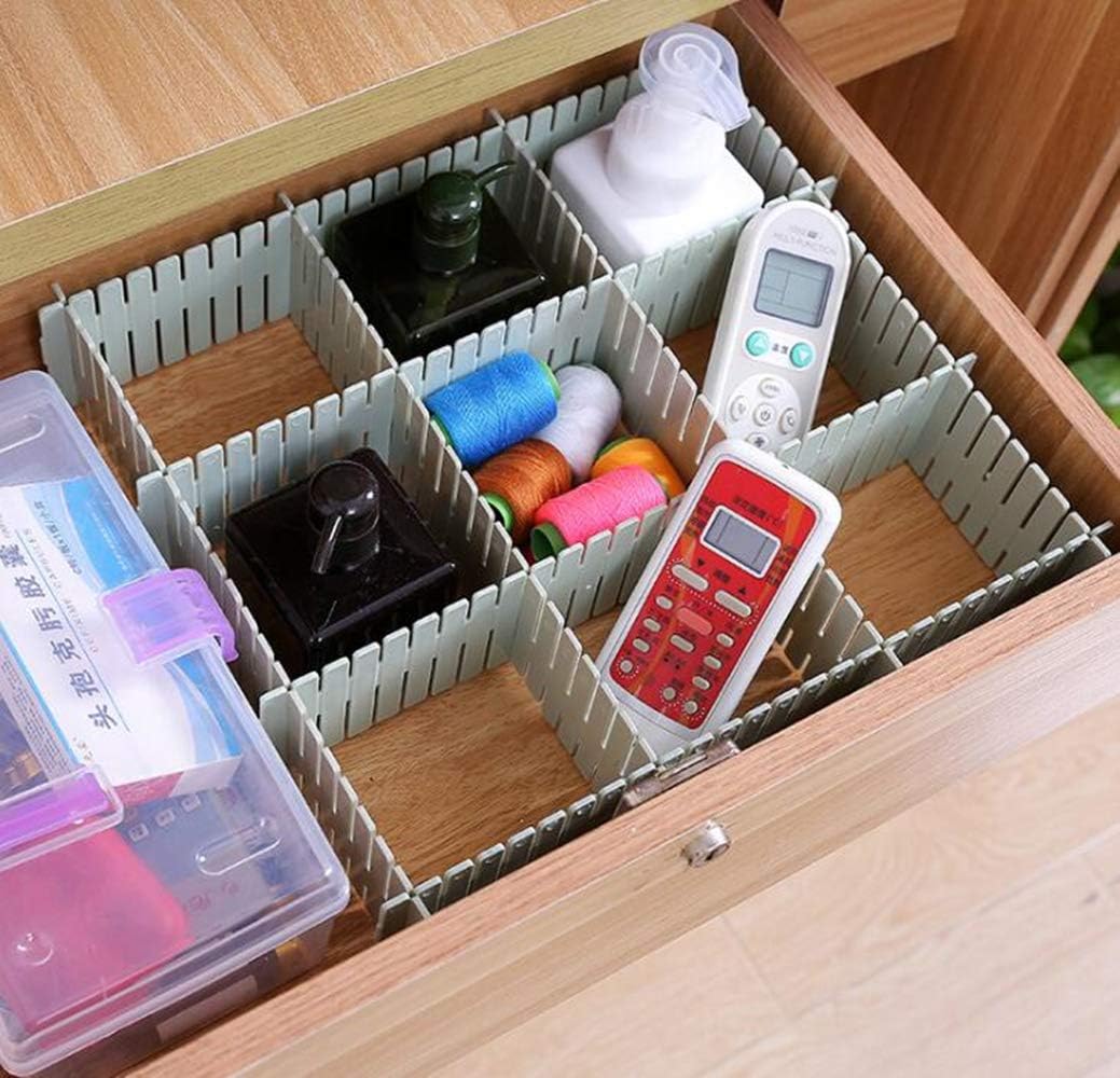 Onerbuy 8pcs Adjustable Grid Drawer Dividers DIY Plastic Closet Separator Tidy Organizer Container 32.5 * 7cm/ 12.8 * 2.8inch for Underwear Socks Belt Office Supplies(Transparent White)