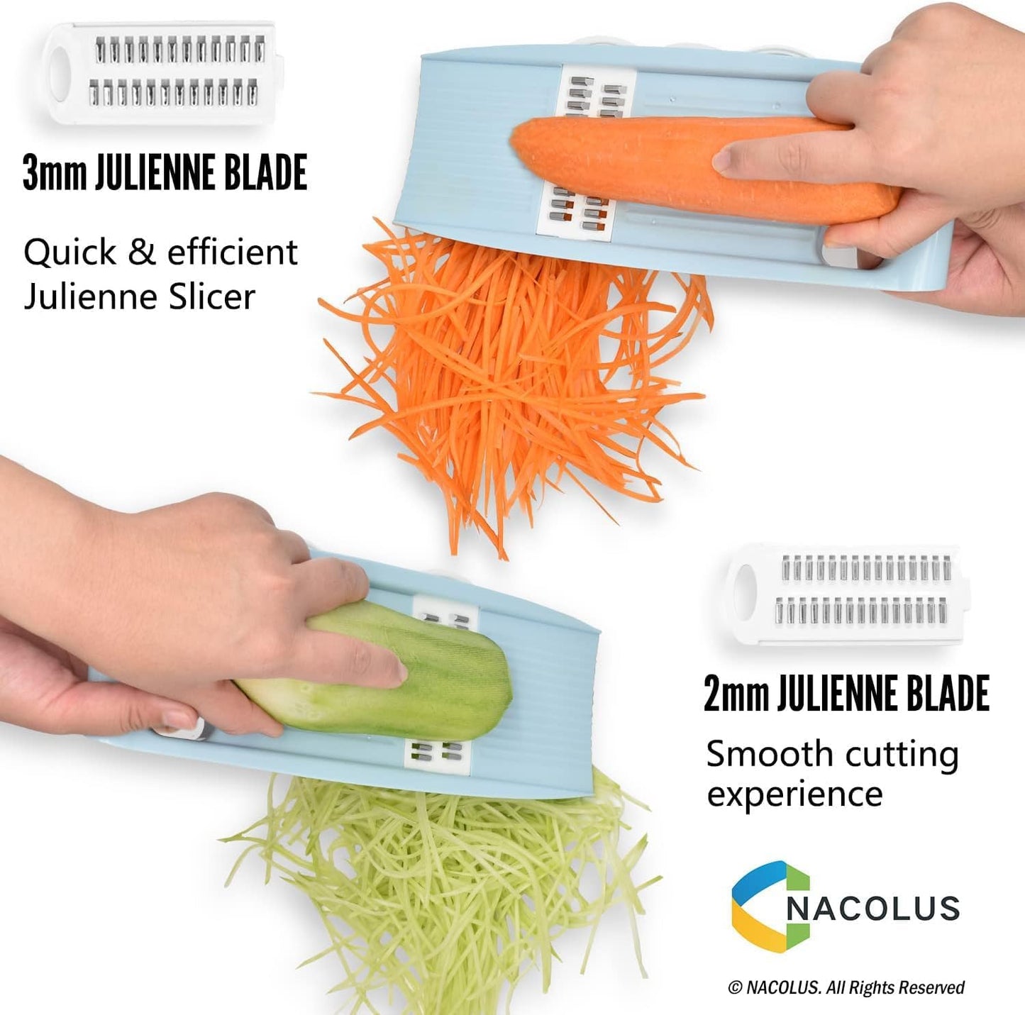 NACOLUS Handheld Mandoline Slicer for Kitchen, Vegetable Slicer Multi Blade Potato Chip, Veggie shredder, Vegetable Cutter, Julienne Shredder and peeler For Small Job In Kitchen Blue
