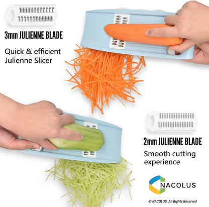 NACOLUS Handheld Mandoline Slicer for Kitchen, Vegetable Slicer Multi Blade Potato Chip, Veggie shredder, Vegetable Cutter, Julienne Shredder and peeler For Small Job In Kitchen Blue