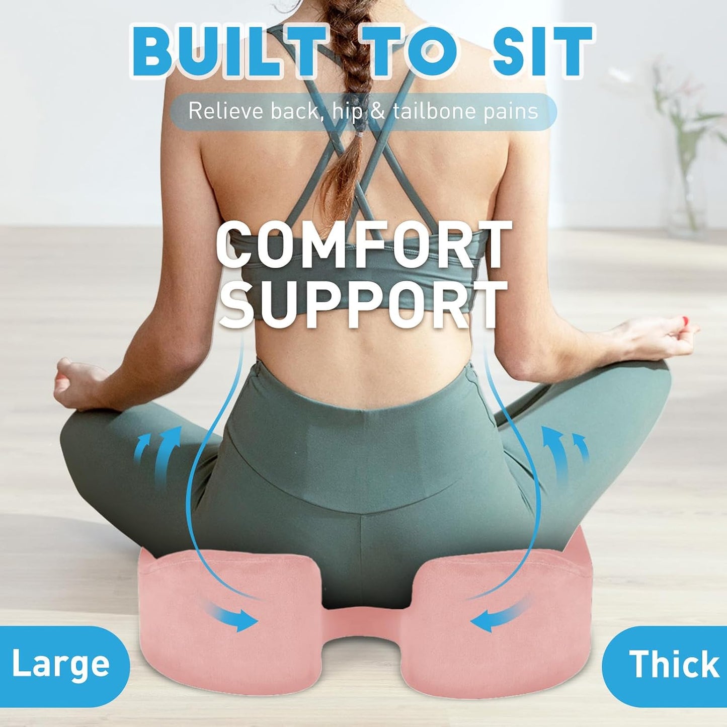 BlissTrends Memory Foam Seat Cushion for Office Chair & Car Seat, Black | 4.7in Ergonomic Tailbone & Sciatica Support with Removable Velvet Cover for Pressure Relief and Long Sitting Comfort