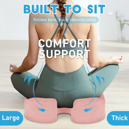 BlissTrends Memory Foam Seat Cushion for Office Chair & Car Seat, Black | 4.7in Ergonomic Tailbone & Sciatica Support with Removable Velvet Cover for Pressure Relief and Long Sitting Comfort