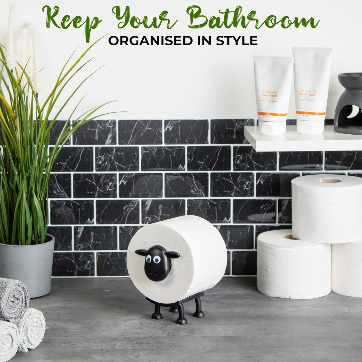 VELENTI Sheep Toilet Roll Holder - Funny Toilet Paper Holders Free Standing Cute Bathroom Decor - Premium 3D Printed Black Sheep Loo Rolls Holder - Hilarious Tissue Paper Roll Storage - Set of 3