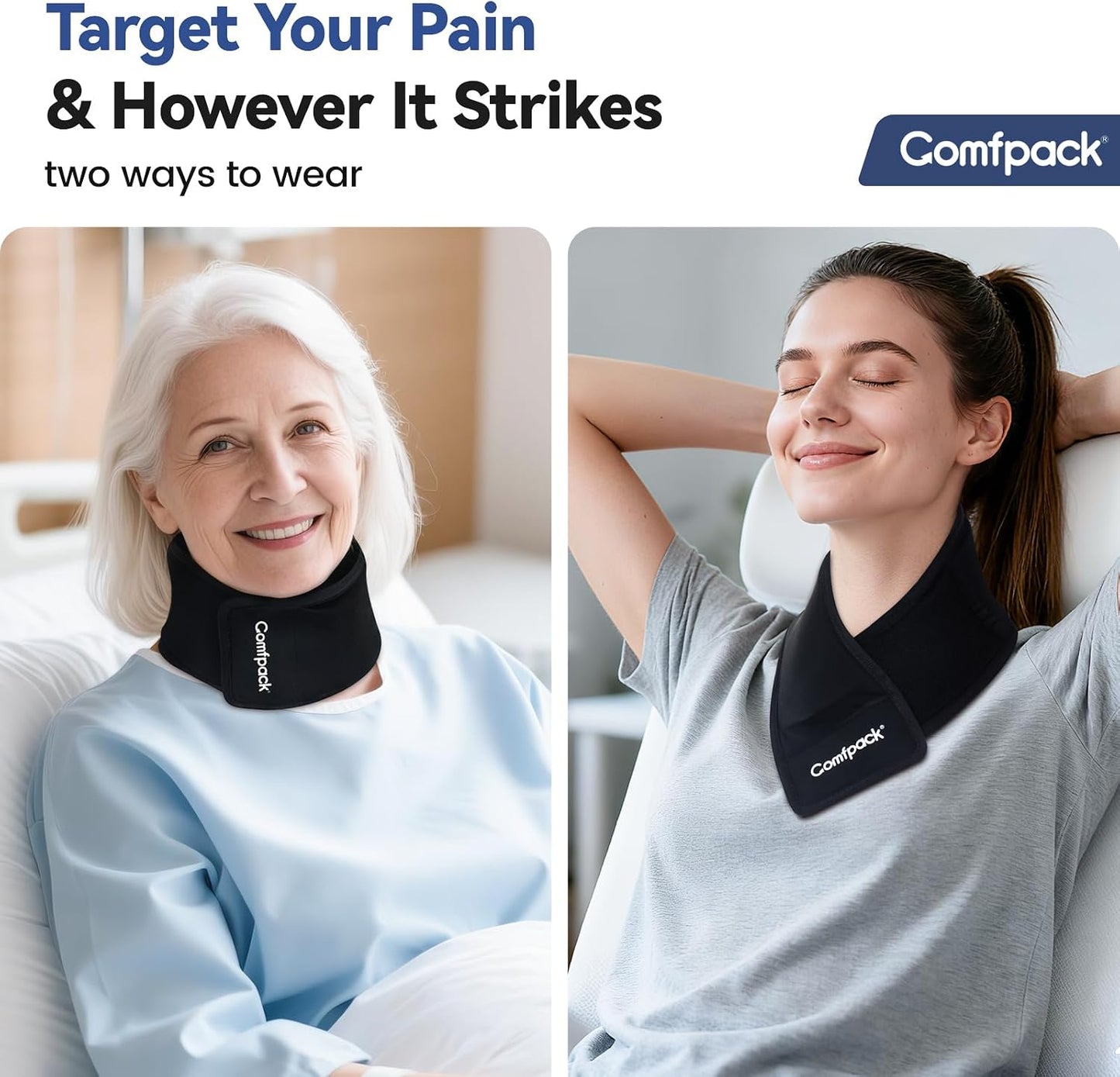 Comfpack Neck Ice Pack Wrap, Flexible Gel Ice Pack for Neck, Wrists, Head | Hot & Cold Compress Long Ice Pack for Injuries, Sore Neck, Tonsillectomy, Thyroidectomy, Surgery Recovery, Office Pressure