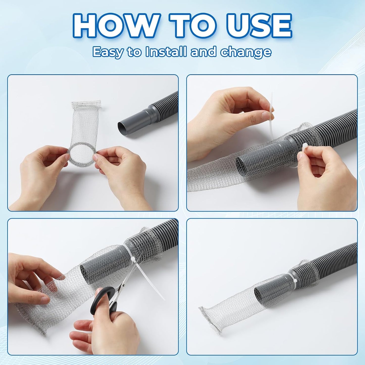 24 Pcs Stainless Lint Trap for Washing Machine Hose Drain Filter with Ties | Rustproof 304 steel mesh, catches pet hair & fluff, reusable, fits washer drain hose, protects pipes, easy clean
