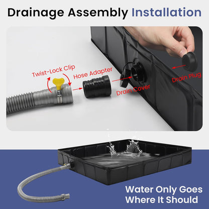 Large Washing Machine Pan with Anti-Vibration Feet 31" x 31" Foldable | Waterproof Under Washer and Dryer Drain Pan Floor Protector 4.7" Raised Edge Mat for Sudden Water Leakage Black