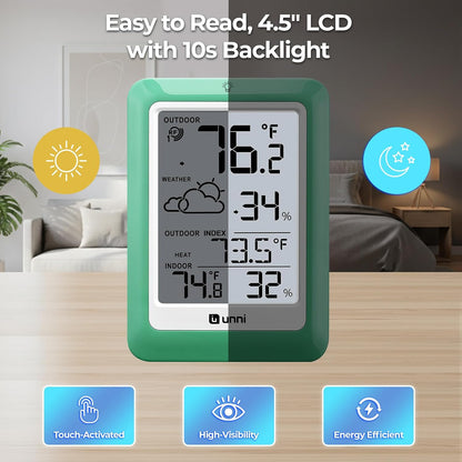 Indoor Outdoor Thermometer Hygrometer Wireless Weather Station, Temperature Humidity Monitor Battery Powered Inside Outside Thermometers with 330ft Range Remote Sensor and Backlight Display