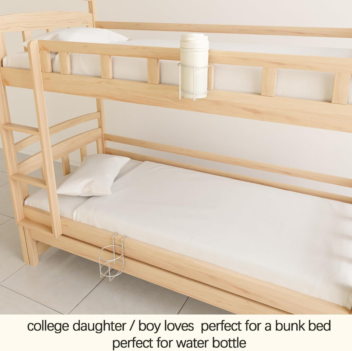 Cup Holder for Bed (Diameter: 3.3IN) Drink Holder Water Bottle/Glass Organizer for Wood Dorm Room Bunk Bed Crib, Metal Toddle Bed,Loft Bedside, Headbed, Car,Office Desk Partition