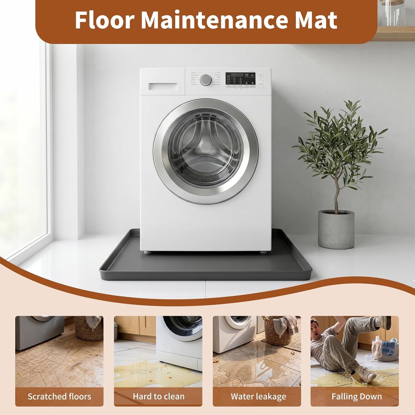 Large 29×29''Silicone Washing Machine Drain Pan,0.98" Raised Edges,Non-Slip Waterproof Drip Tray for Under Washer & Dryer,Anti-Vibration Floor Leak Protector for Refrigerator,Air Fryer,Coffee Maker