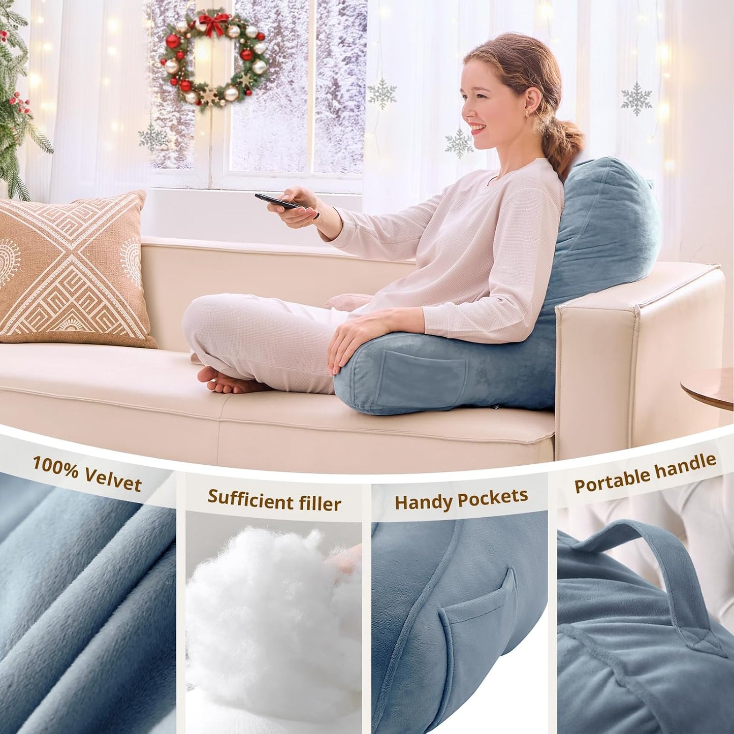 Sasttie Reading Pillows for Sitting in Bed Adult, Back Pillow Bed Sitting Up, Back-Rest Support Cushion for Sit Up on Couch, Sofa, and Floor, Dorm Essentials, Oeko-Tex Certified, Dark Grey