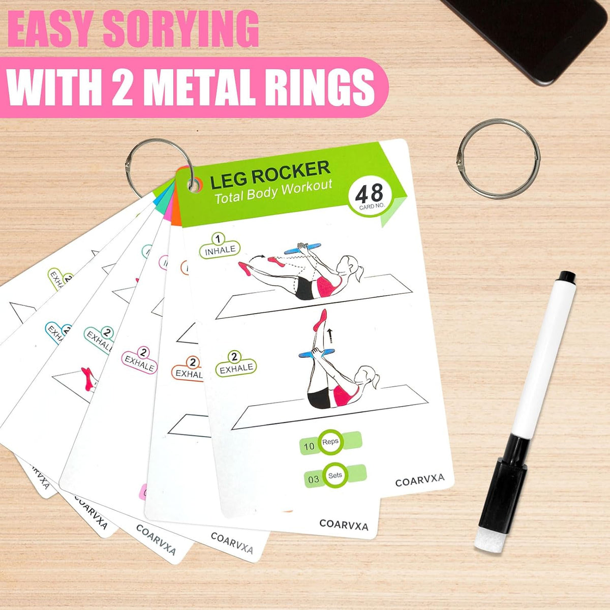 Bodyweight Workout Cards for Women & Men-50 Bodyweight Workout Cards，Includes 2 Rings& Dry-Erase for Easy Organization-Home, Gym or Studio (Bodyweight)