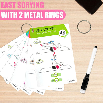 Bodyweight Workout Cards for Women & Men-50 Bodyweight Workout Cards，Includes 2 Rings& Dry-Erase for Easy Organization-Home, Gym or Studio (Bodyweight)