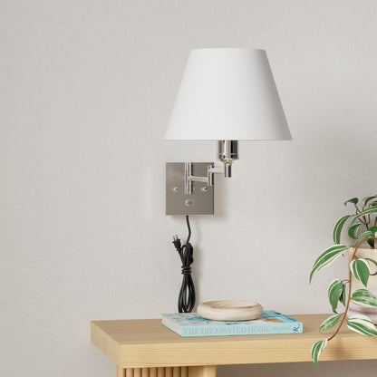 TRLIFE Wall Sconce Plug in, Dimmable Wall Sconces Set of Two Swing Arm Wall Lights with Plug in Cord and On/Off Dimmer Rotary Switch, 9.4" Medium Beige Fabric Shade(2 Pack, 2 Bulbs)