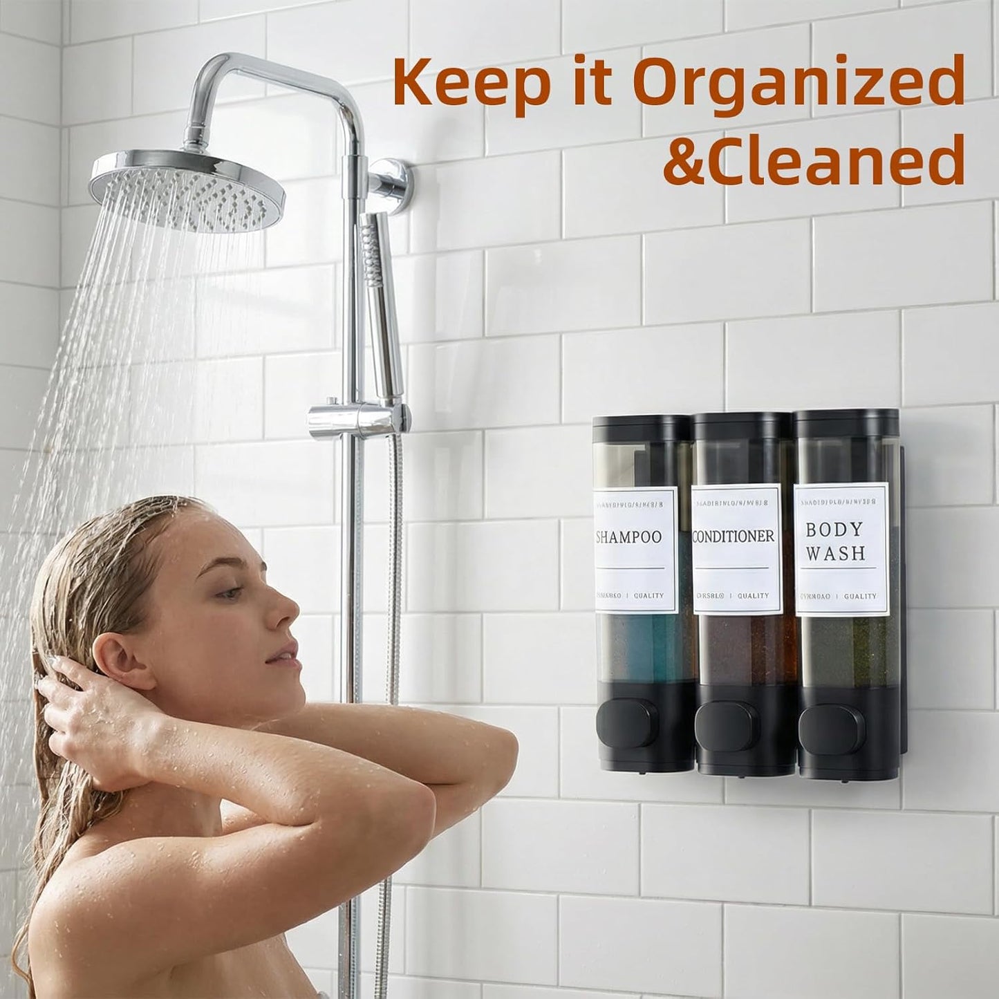Shampoo and Conditioner Dispenser,Shower Soap Dispenser 3 Chamber No Drill Wall-Mounted Shampoo Dispenser for Shower Wall Mounted Shower Dispenser for Bathroom Hotel Large Capacity,Dark Gray1