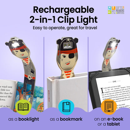 Gifts for Readers & Writers Rechargeable Book Light for Kids, Clip On Reading Light for Bed, 2in1 Flexilight Pals & Bookmark, 12 Hours of Light Once Charged, Includes USB Cable & 2 LED Lights, Dog