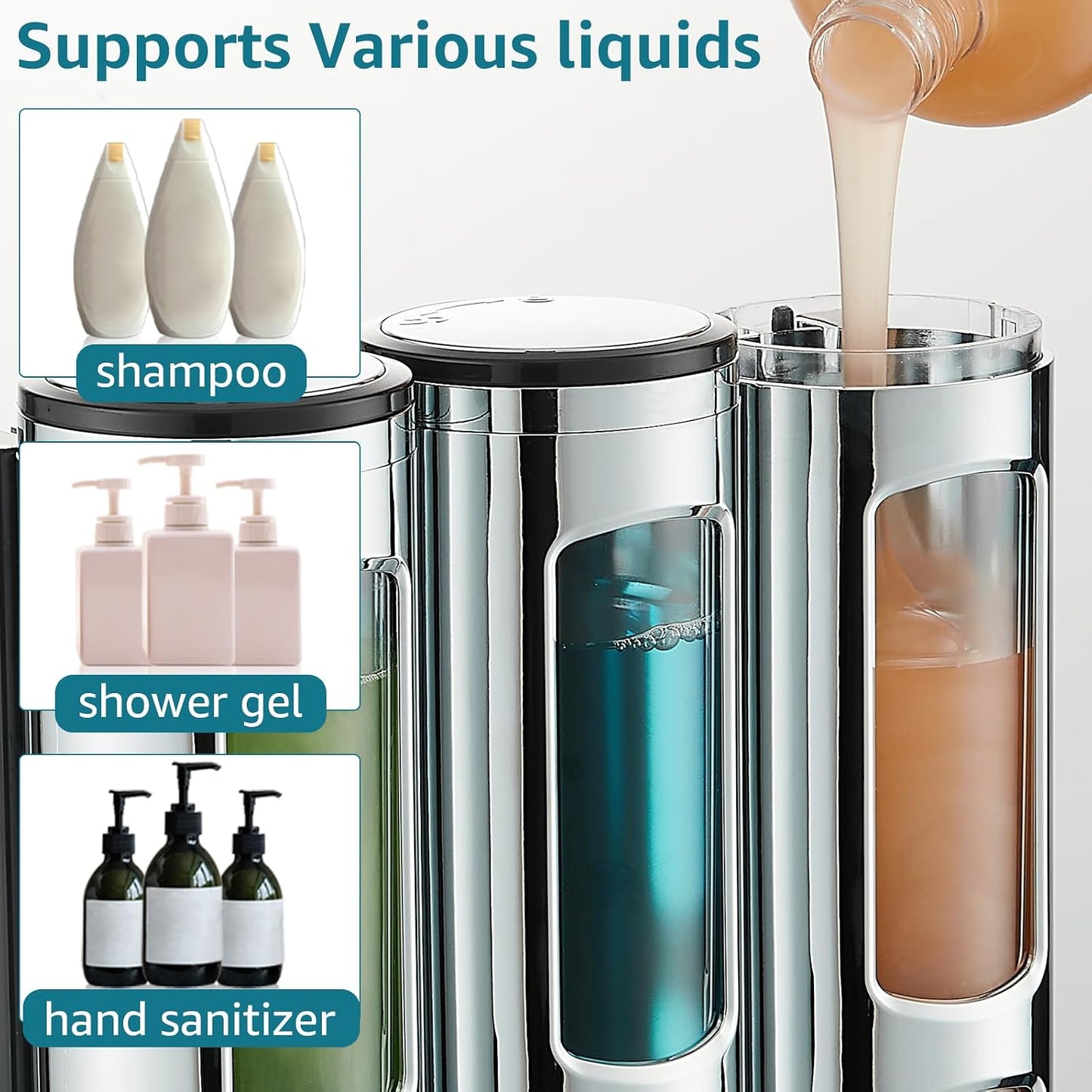 Pollock Shampoo and Conditioner Dispenser Wall Mounted,400ML*3 Chamber | Shower Soap Dispenser No Drilling,Refillable Shampoo Dispenser for Shower,Body Wash Dispenser for Bathroom,White