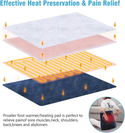 Electric Heated Foot Warmer Soft Flannel Foot Heater with 2h Auto Off & 3 Heat Levels Full Body Use Heating Pad for Feet, Abdomen, Cramps, Pain Relief Pocket Design 16" x 22" Light Grey