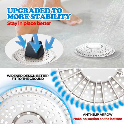 Shower Drain Hair Catcher Silicone Flat Floor Strainer Protector | 2 Pack Gray Weighted Flat Shower Drain Protectors, Traps Hair Before Clogs, Easy to Clean in Seconds, Fits Flat Floor Drains